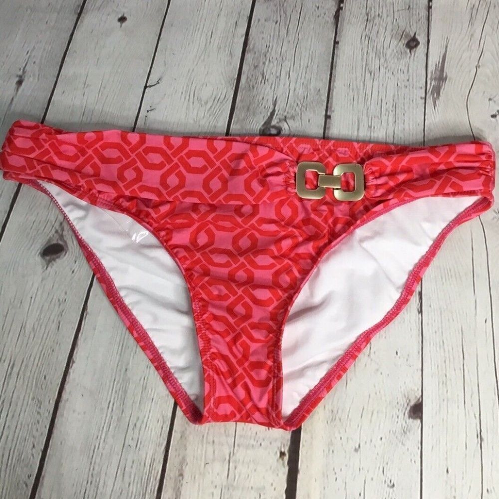 NWT Athena Women's Pink Low Rise Banded Front Bikini Bottom Size 10‎